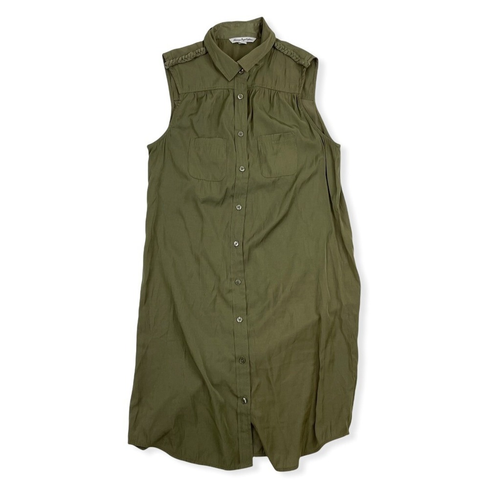 American‎ Eagle Olive Green Sheath Shift Dress Button Up Size XS Polyester Rayon